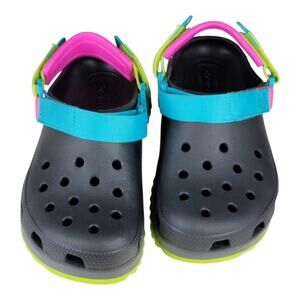 CROCS Women's Sandals in Gray with Pink and Green Highlights